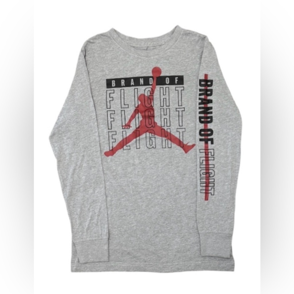 Nike Jordan Boys Brand of Flight Grey Long Sleeve T-Shirt Size 10 M